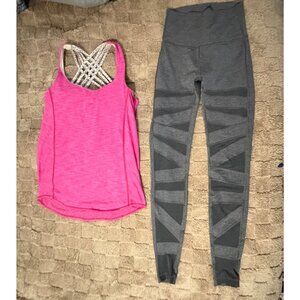 Lot of 2 Lululemon Wild Tank Top Magenta Wunder Under Pant Mesh Leggings Grey 4
